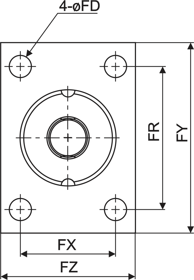 Rectangular/square cylinder-jack flange drawing